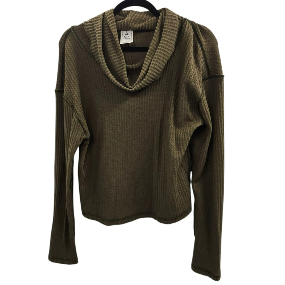 Free People Sweater Womens Small Green Waffle Knit Shirt Boho Indie Minimalist